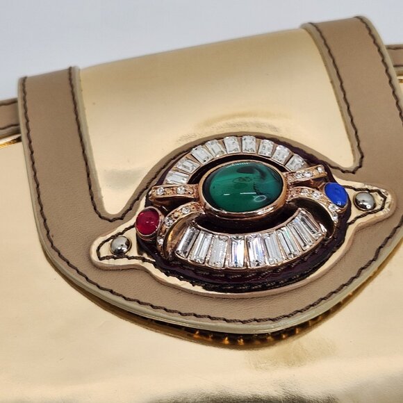 💥WOW! Giuseppe Zanotti Rose Gold Jeweled Leather Clutch - Pure Iconic Glam Y2K - Picture 7 of 13